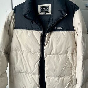 GUESS Black and Cream Puffer Jacket